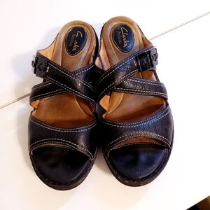 Clarks Black Leather Sandals 9M